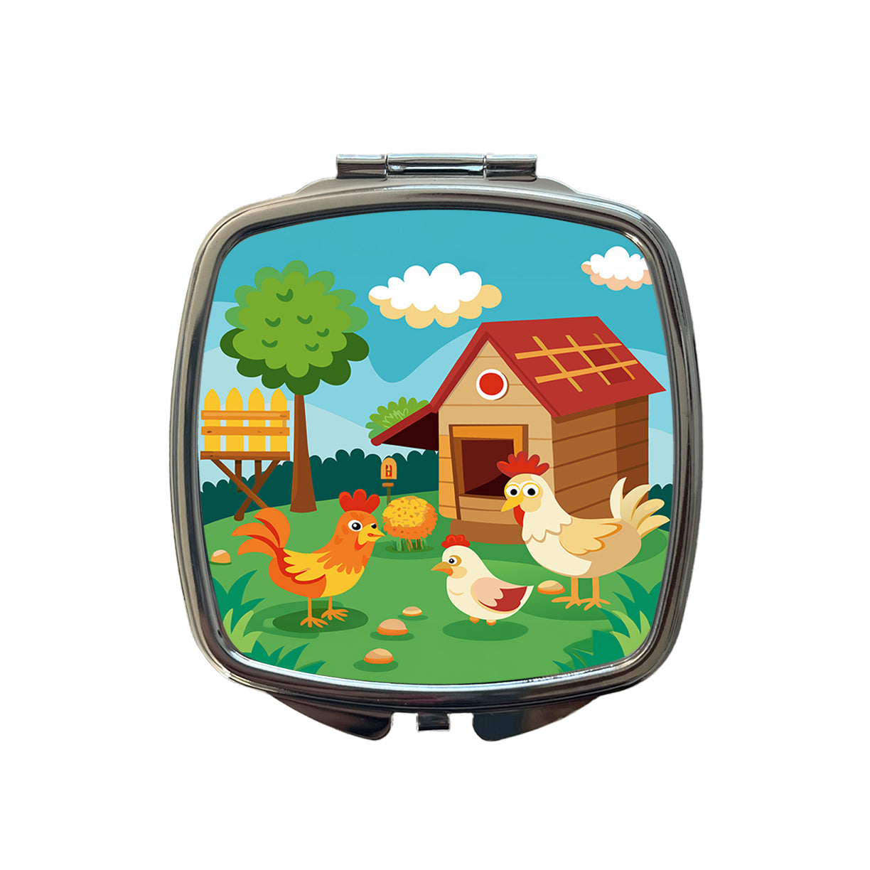 Chickens and Coop Cute Small Travel Purse Handbag Pocket Makeup Compact Mirror