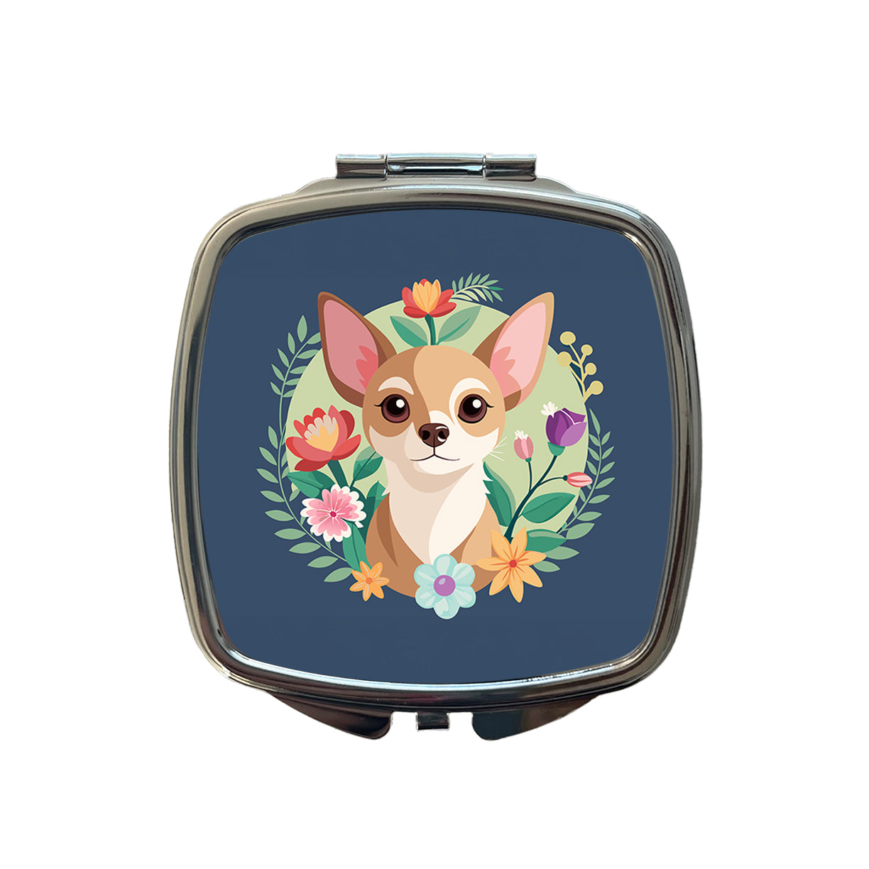 Chihuahua Dog Floral Flowers Small Travel Purse Handbag Pocket Makeup Compact Mirror