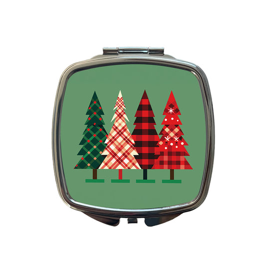 Christmas Trees Plaid Modern Cute Small Travel Purse Handbag Pocket Makeup Compact Mirror