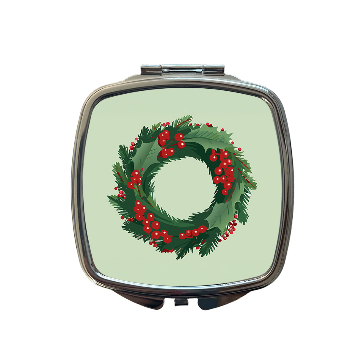 Christmas Wreath Holly Small Travel Purse Handbag Pocket Makeup Compact Mirror