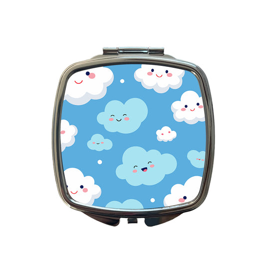 Clouds Happy Smiling Cute Pattern Small Travel Purse Handbag Pocket Makeup Compact Mirror
