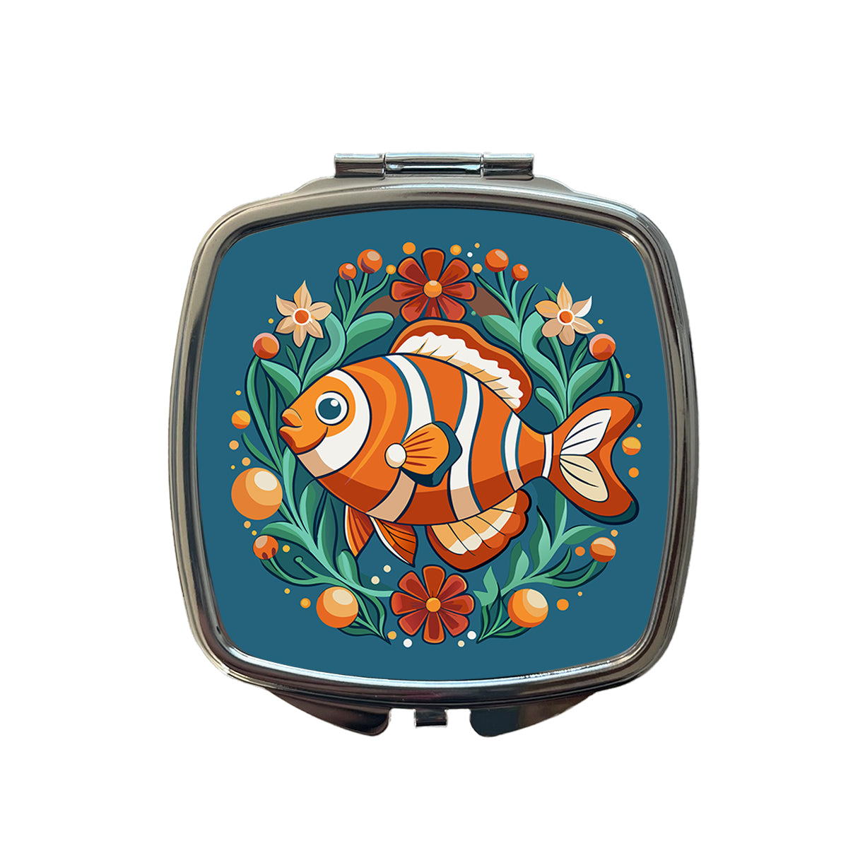 Clownfish Floral Flowers Small Travel Purse Handbag Pocket Makeup Compact Mirror
