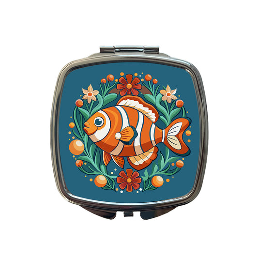 Clownfish Floral Flowers Small Travel Purse Handbag Pocket Makeup Compact Mirror