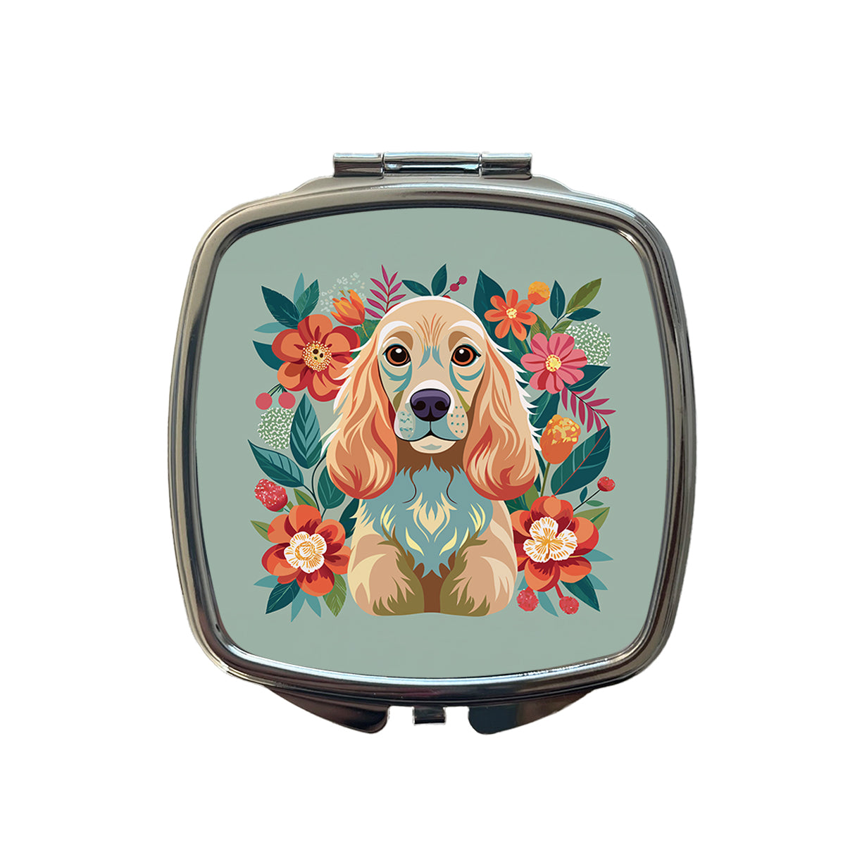 Cocker Spaniel Dog Floral Flowers Small Travel Purse Handbag Pocket Makeup Compact Mirror