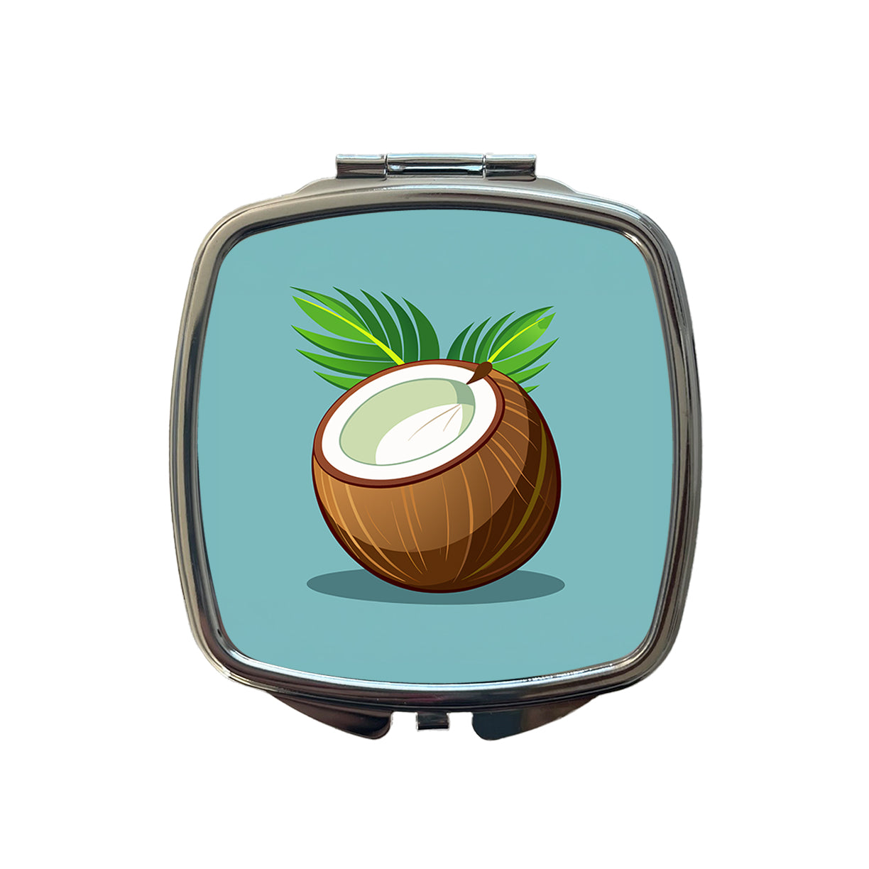 Coconut with Leaves Tropical Fruit Small Travel Purse Handbag Pocket Makeup Compact Mirror