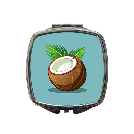 Coconut with Leaves Tropical Fruit Small Travel Purse Handbag Pocket Makeup Compact Mirror