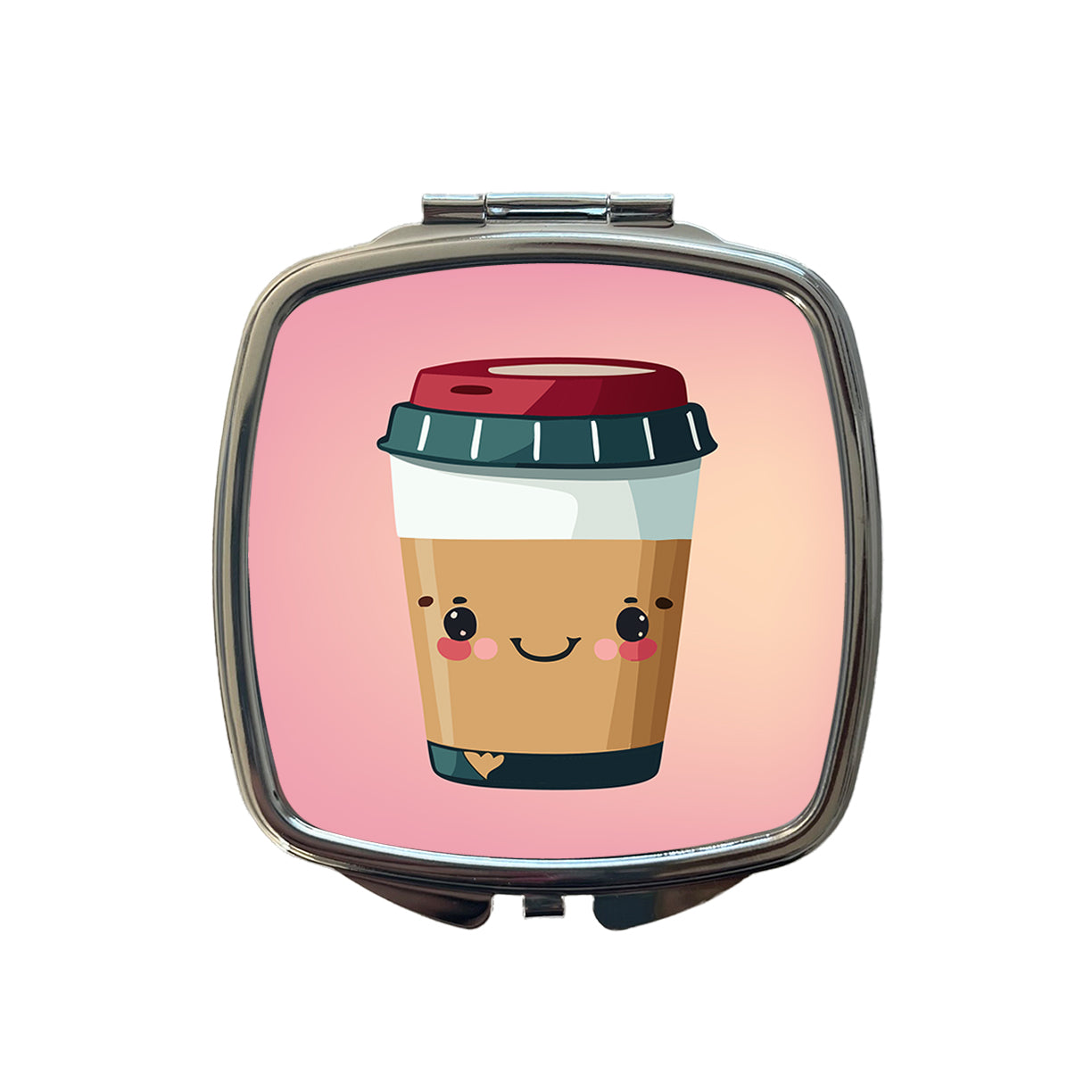 Coffee Travel Mug Smiling Small Travel Purse Handbag Pocket Makeup Compact Mirror