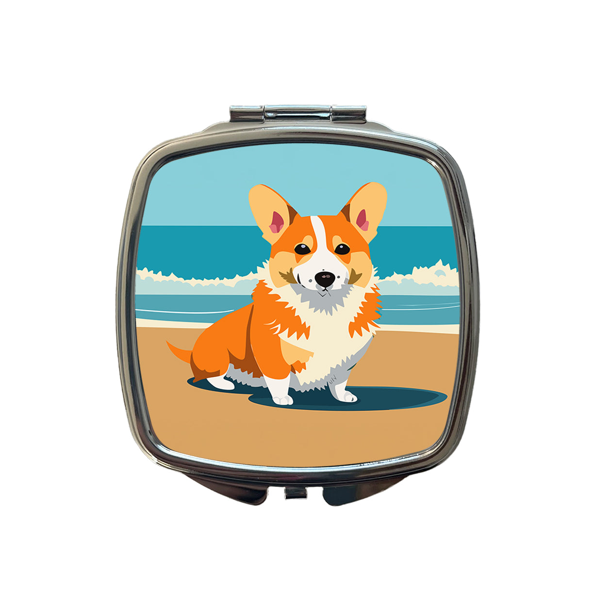 Corgi Dog on the Beach Ocean Small Travel Purse Handbag Pocket Makeup Compact Mirror