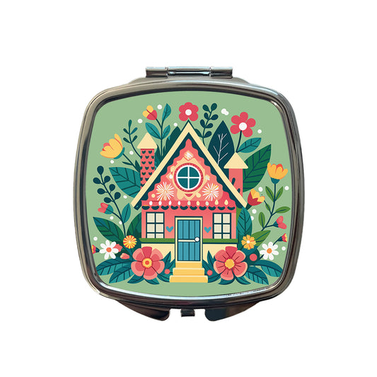 Cottage Core Cuteness Little House Small Travel Purse Handbag Pocket Makeup Compact Mirror