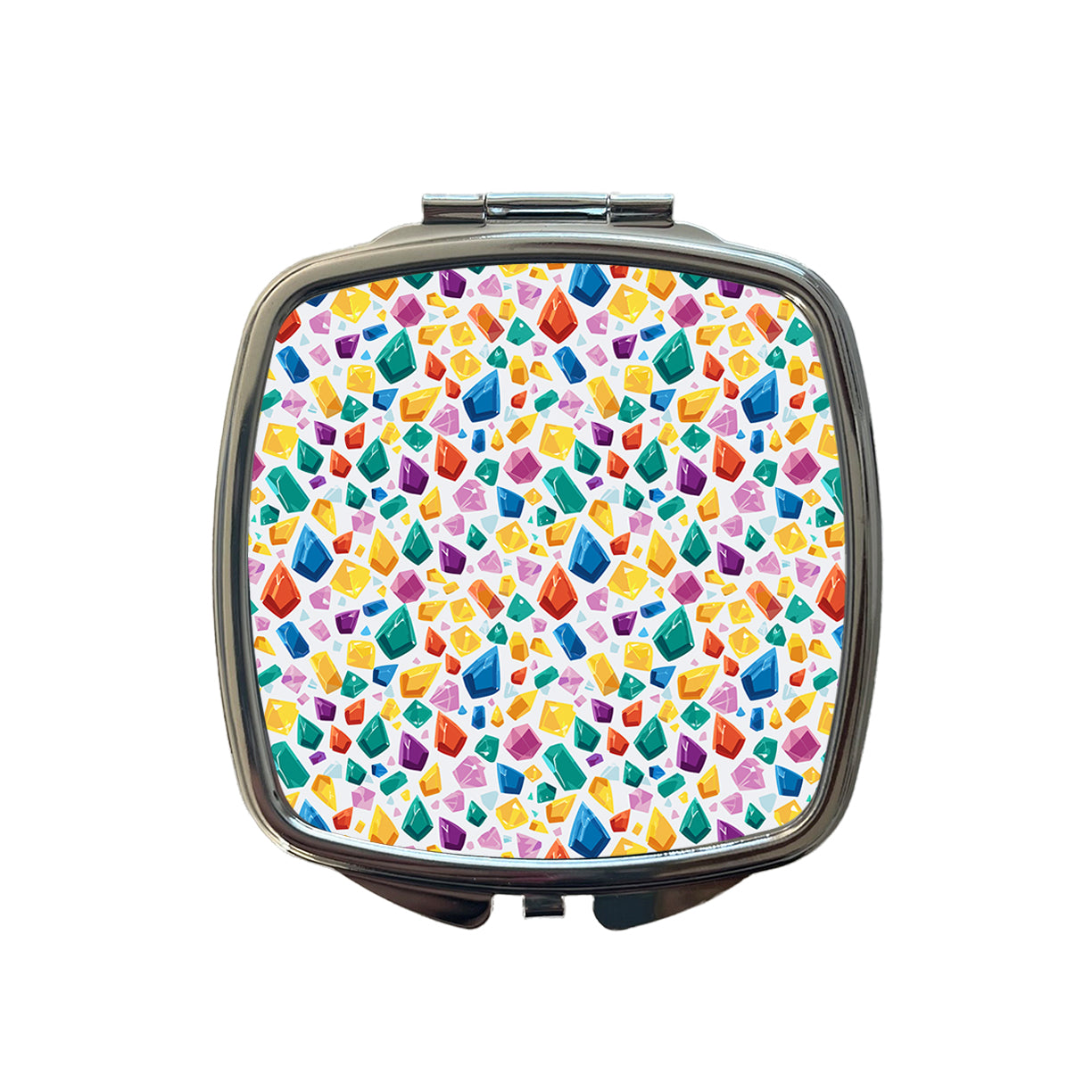 Crystals Gems Gemstones Colorful Pattern Small Travel Purse Handbag Pocket Makeup Compact Mirror