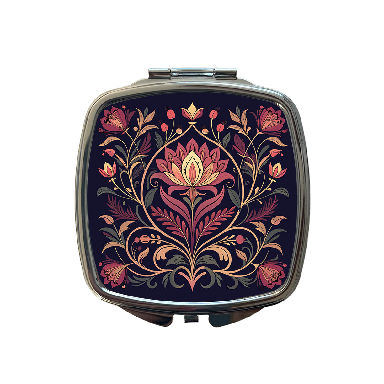 Dark Floral Art Nouveau Flowers Elegant Small Travel Purse Handbag Pocket Makeup Compact Mirror