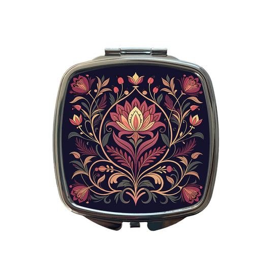 Dark Floral Art Nouveau Flowers Elegant Small Travel Purse Handbag Pocket Makeup Compact Mirror