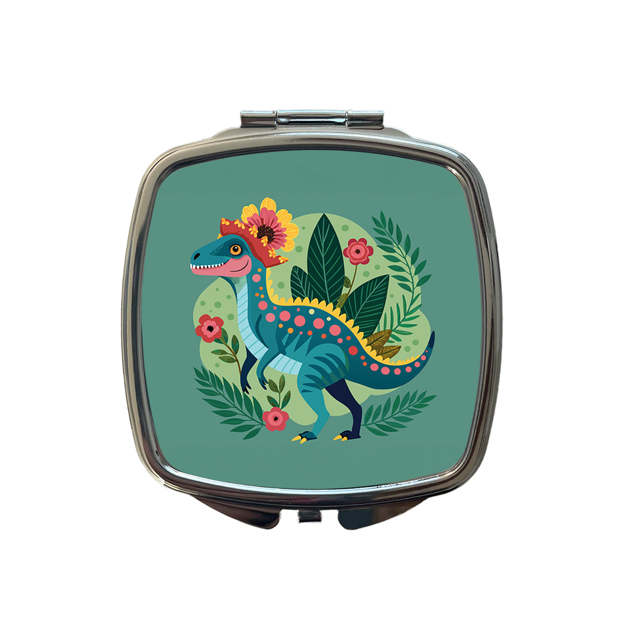 Dinosaur Floral Flowers Funny Small Travel Purse Handbag Pocket Makeup Compact Mirror