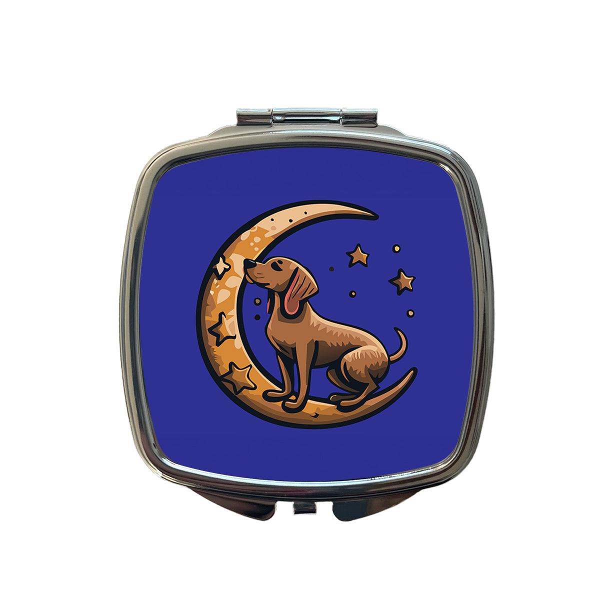 Dog on Crescent Moon Stars Cute Small Travel Purse Handbag Pocket Makeup Compact Mirror