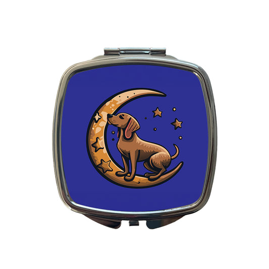 Dog on Crescent Moon Stars Cute Small Travel Purse Handbag Pocket Makeup Compact Mirror