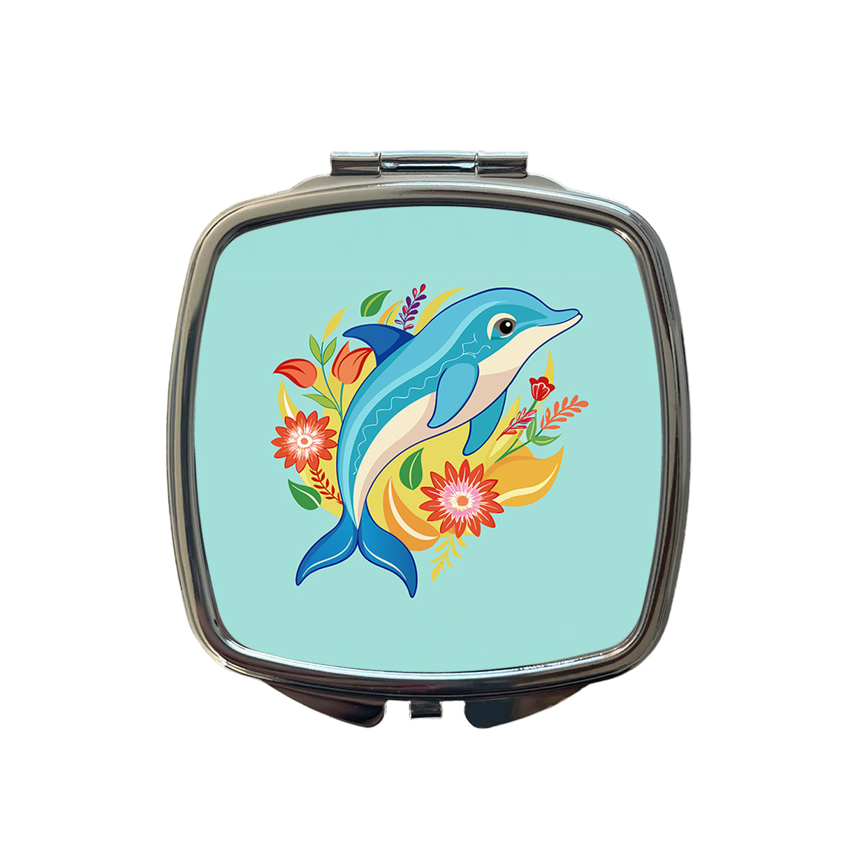 Dolphin Floral Flowers Small Travel Purse Handbag Pocket Makeup Compact Mirror