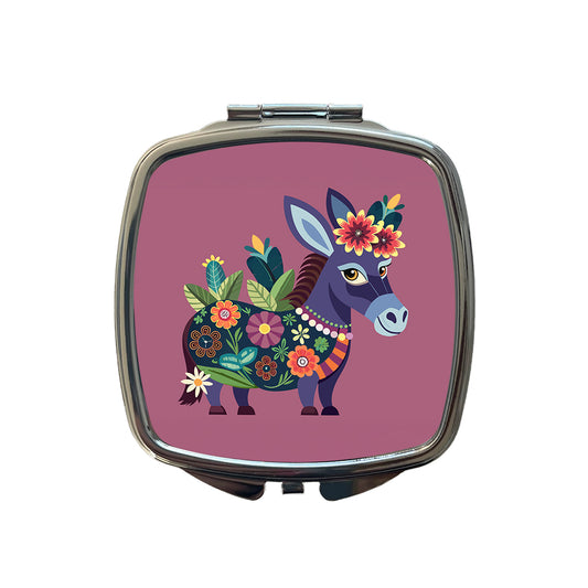 Donkey Floral Flowers Small Travel Purse Handbag Pocket Makeup Compact Mirror