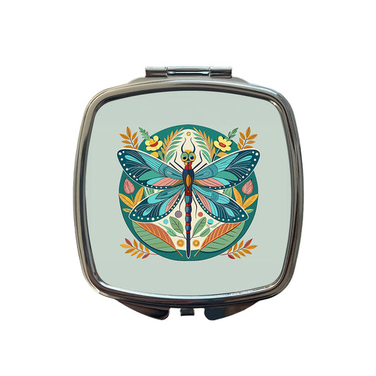 Dragonfly Floral Flowers Small Travel Purse Handbag Pocket Makeup Compact Mirror