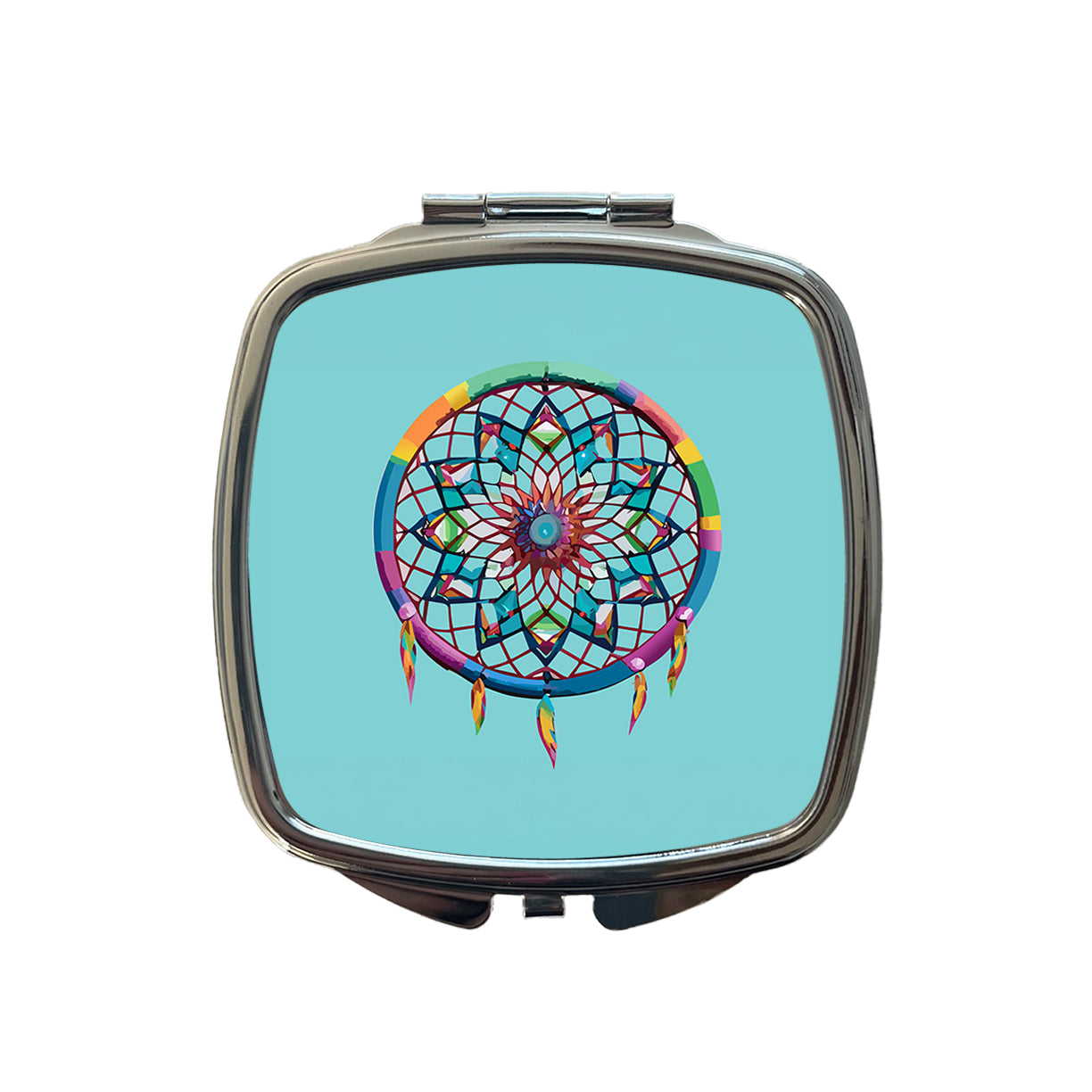 Dream Catcher Colorful Feathers Small Travel Purse Handbag Pocket Makeup Compact Mirror