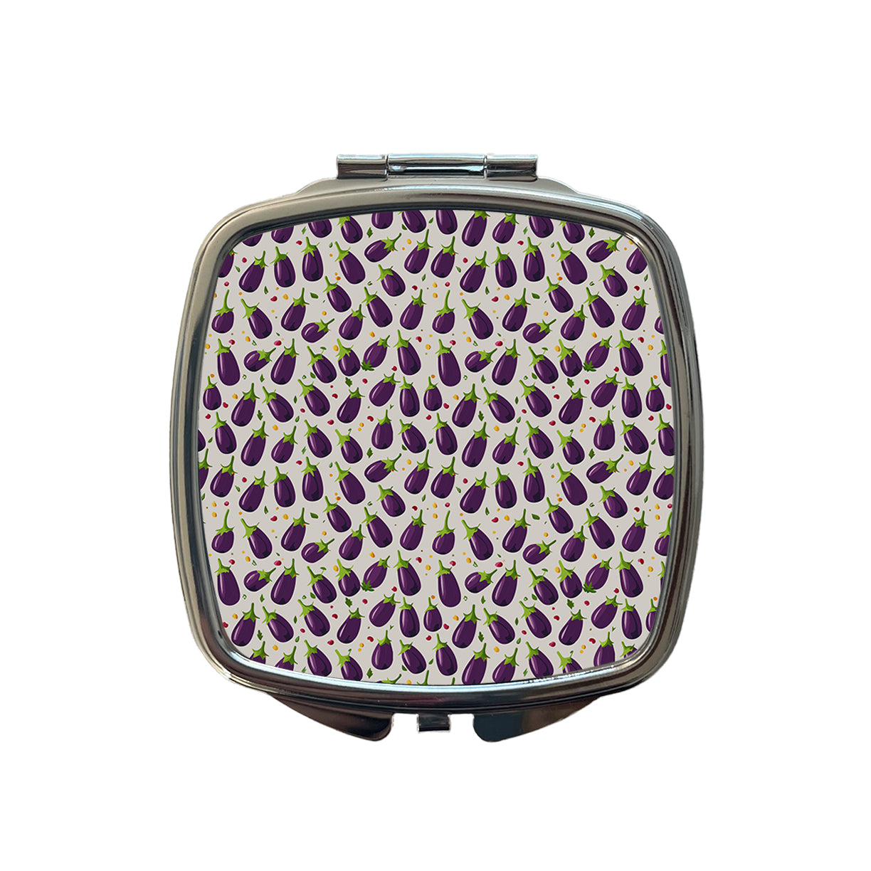 Eggplants Egg Plants Vegetables Scattered Pattern Small Travel Purse Handbag Pocket Makeup Compact Mirror