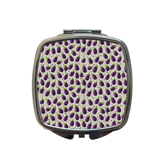 Eggplants Egg Plants Vegetables Scattered Pattern Small Travel Purse Handbag Pocket Makeup Compact Mirror