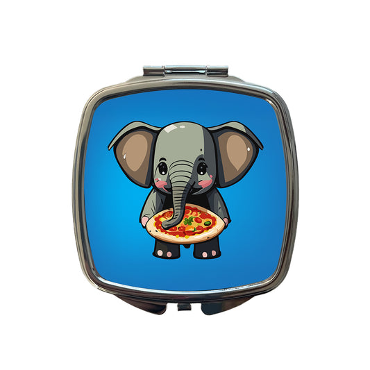 Elephant Eating Pizza Funny Small Travel Purse Handbag Pocket Makeup Compact Mirror