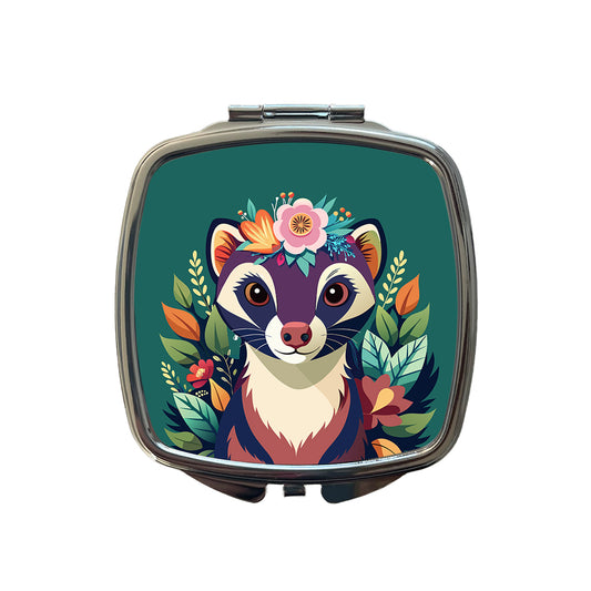 Ferret Head Floral Flowers Small Travel Purse Handbag Pocket Makeup Compact Mirror