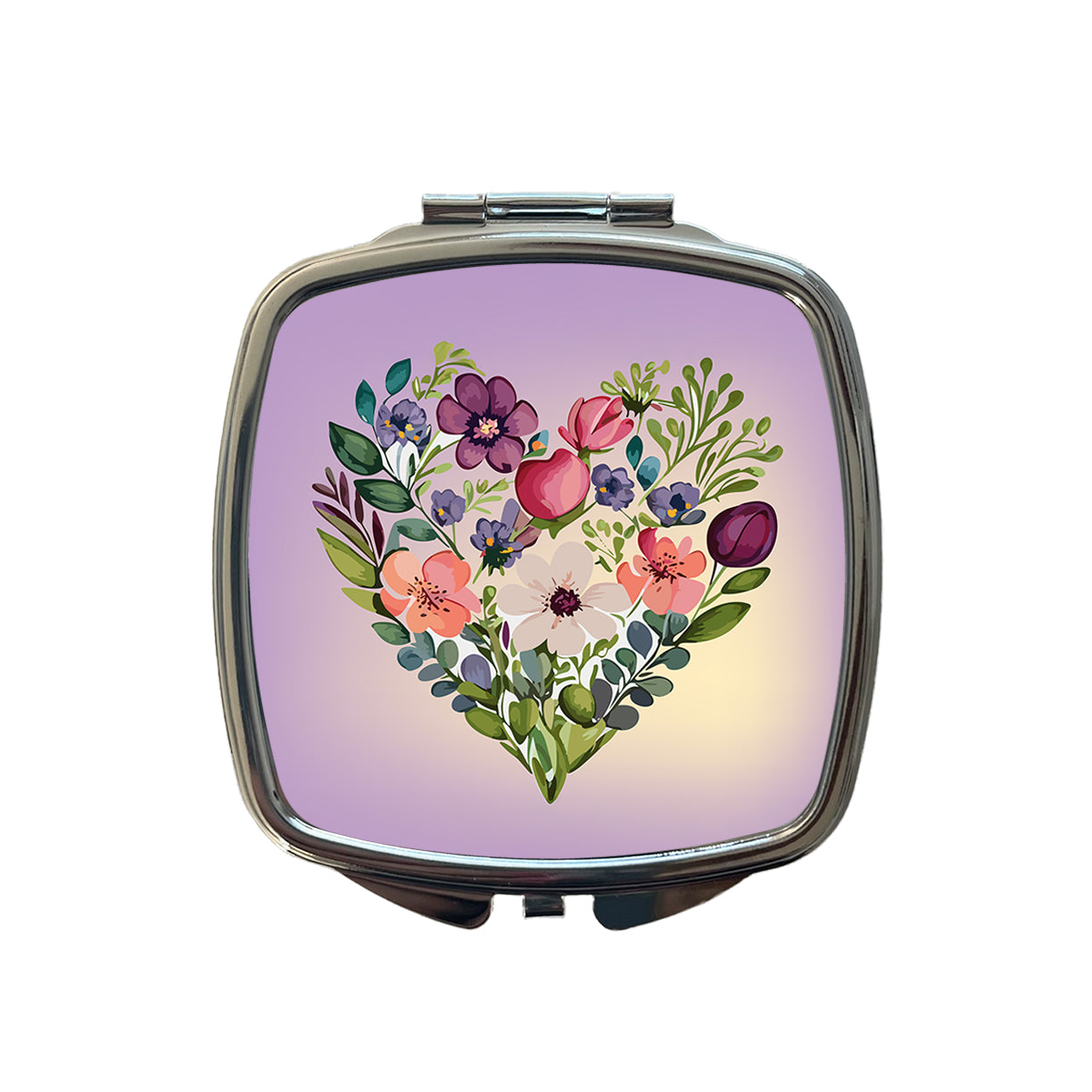 Flower Heart Floral Elegant Wedding Small Travel Purse Handbag Pocket Makeup Compact Mirror