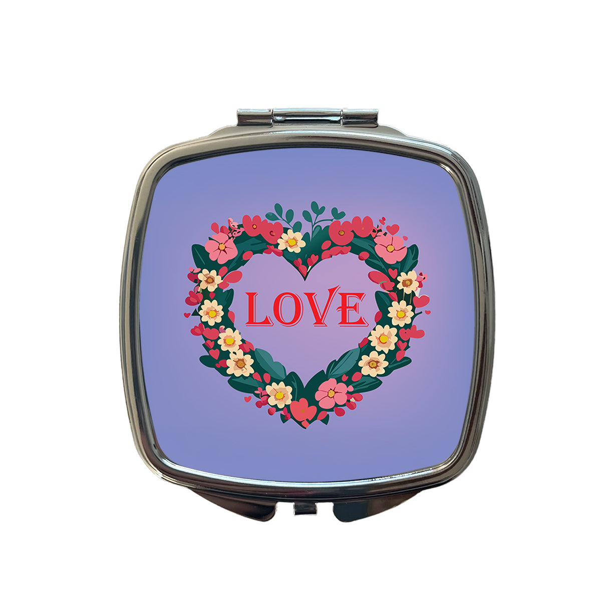 Flower Heart Love Wreath Floral Wedding Beautiful Small Travel Purse Handbag Pocket Makeup Compact Mirror