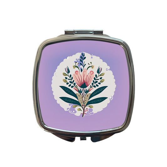 Flowers Floral Motif Bohemian Elegant Wedding Small Travel Purse Handbag Pocket Makeup Compact Mirror
