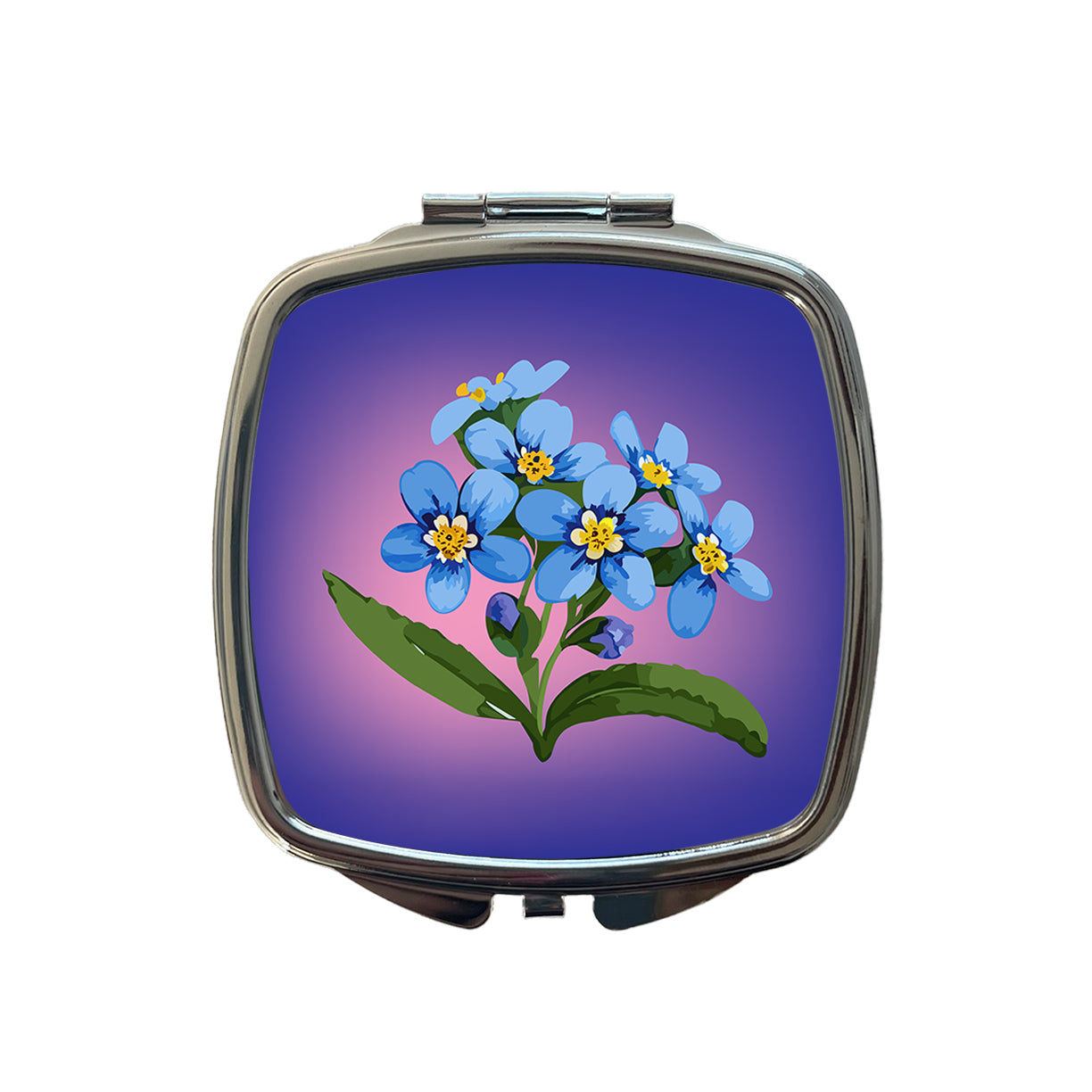 Forget Me Not Flowers Blue Watercolor Small Travel Purse Handbag Pocket Makeup Compact Mirror