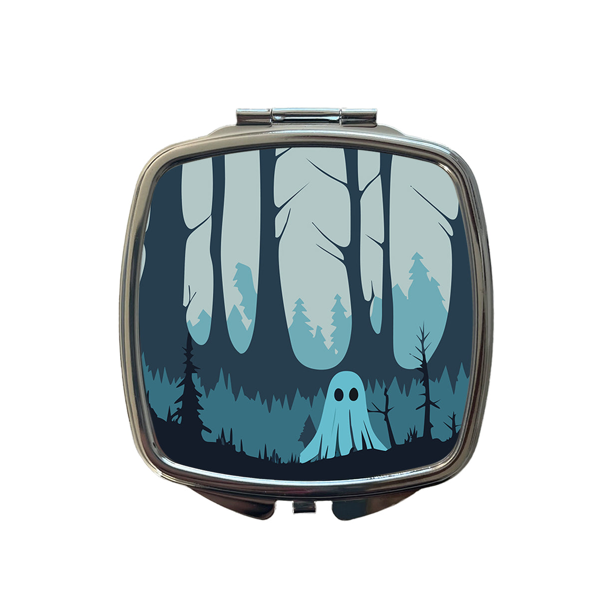 Ghost in Forest Woodland Cute Spooky Small Travel Purse Handbag Pocket Makeup Compact Mirror