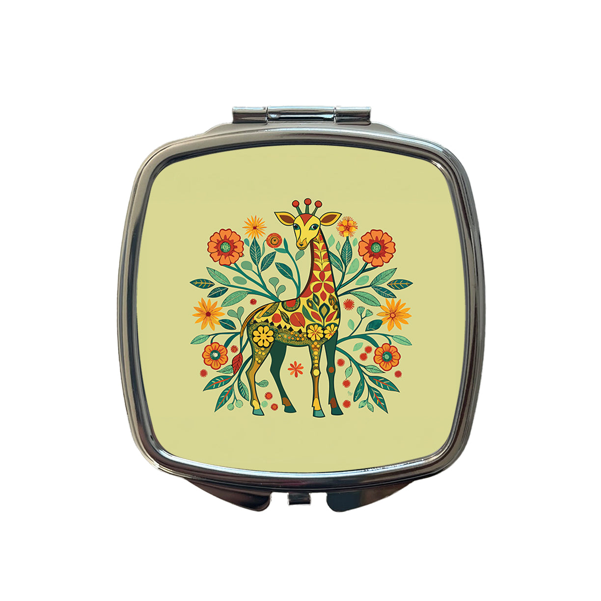 Giraffe Floral Art Nouveau Flowers Elegant Small Travel Purse Handbag Pocket Makeup Compact Mirror