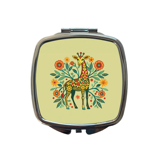 Giraffe Floral Art Nouveau Flowers Elegant Small Travel Purse Handbag Pocket Makeup Compact Mirror