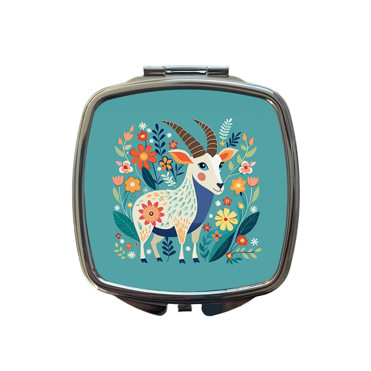 Goat Floral Flowers Small Travel Purse Handbag Pocket Makeup Compact Mirror