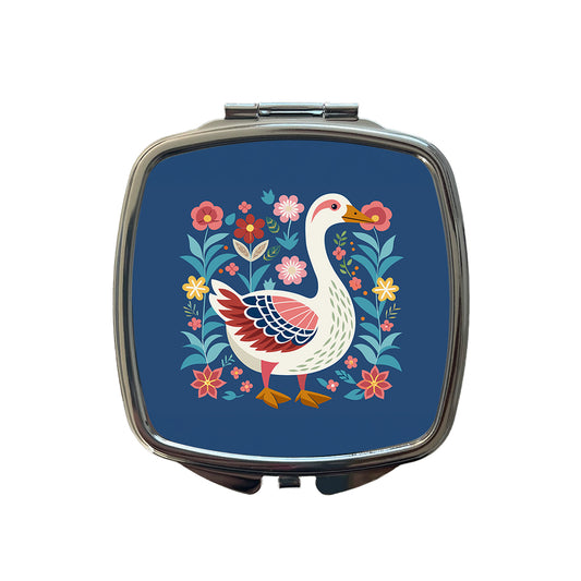 Goose Bird Floral Flowers Small Travel Purse Handbag Pocket Makeup Compact Mirror