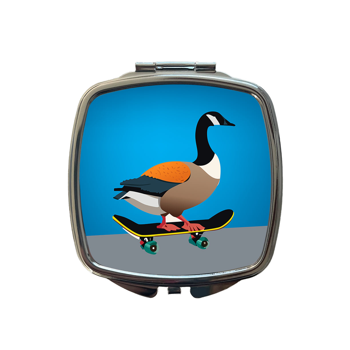 Goose Riding Skateboard Skateboarding Funny Small Travel Purse Handbag Pocket Makeup Compact Mirror