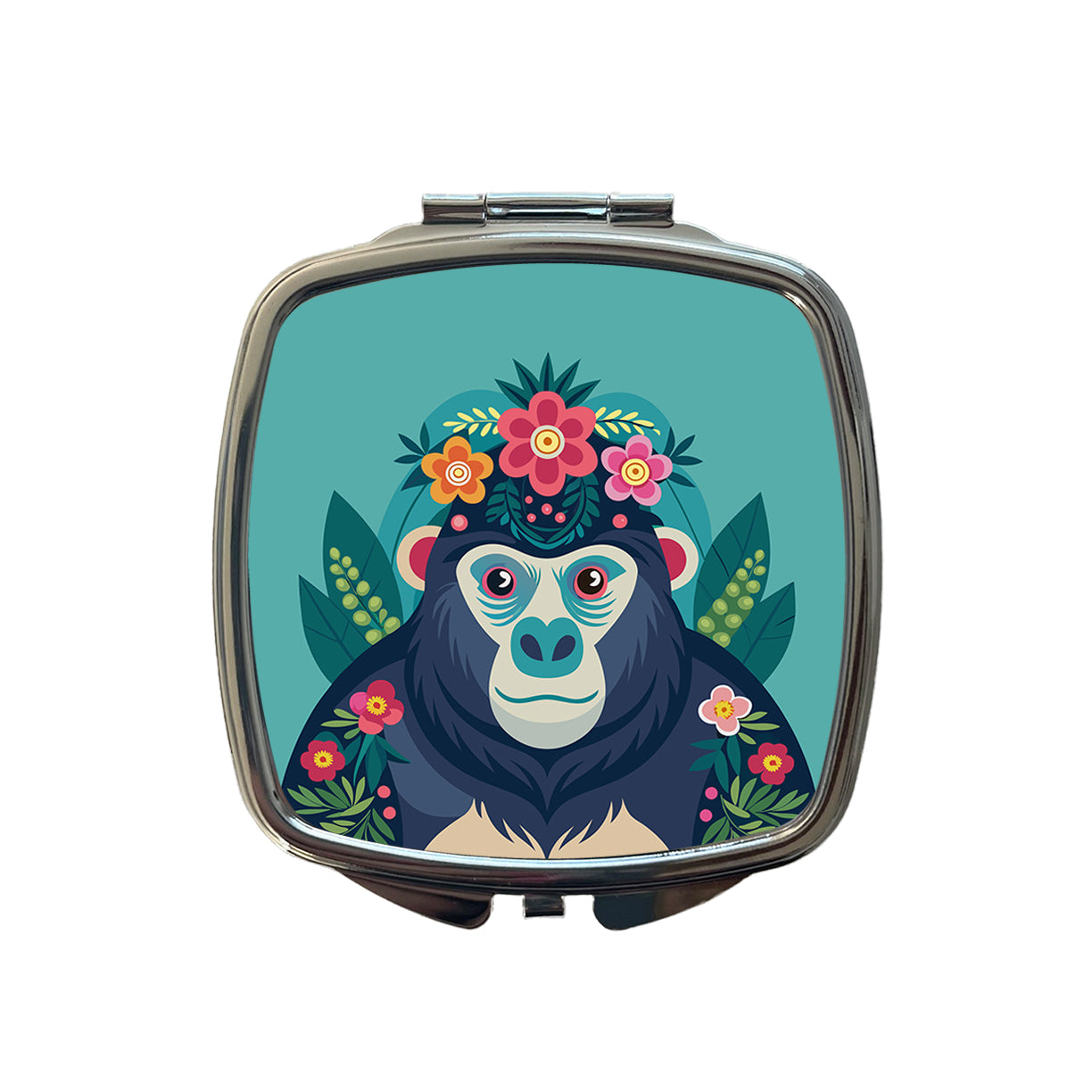 Gorilla Floral Flowers Small Travel Purse Handbag Pocket Makeup Compact Mirror