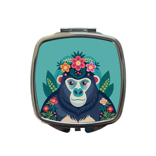 Gorilla Floral Flowers Small Travel Purse Handbag Pocket Makeup Compact Mirror