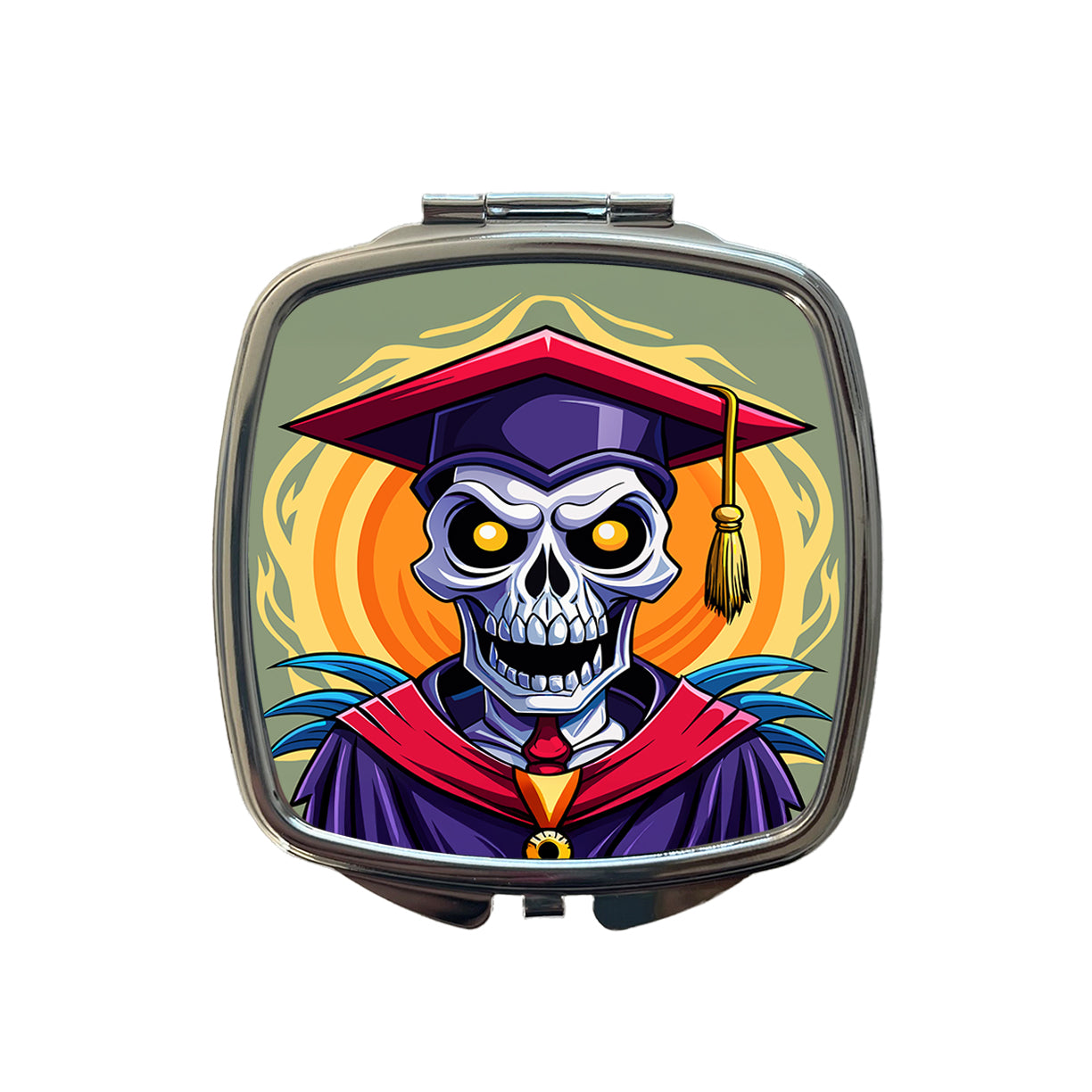 Graduate Skeleton Graduation Scary Small Travel Purse Handbag Pocket Makeup Compact Mirror
