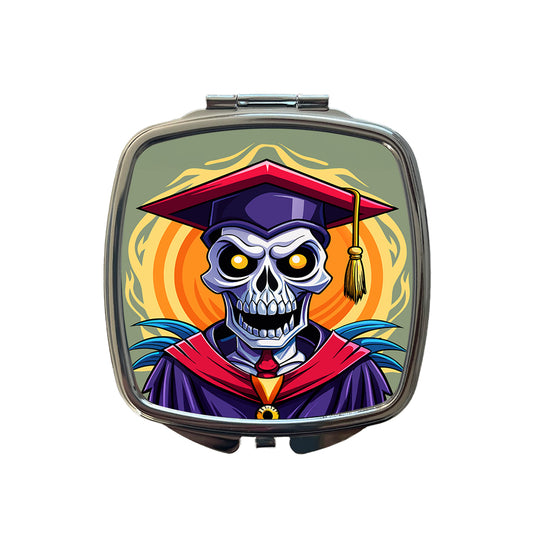 Graduate Skeleton Graduation Scary Small Travel Purse Handbag Pocket Makeup Compact Mirror