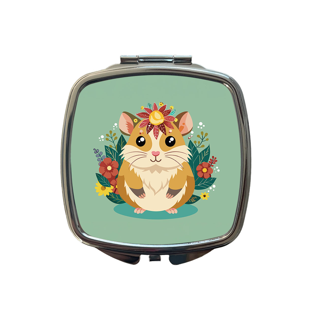 Hamster Floral Flowers Small Travel Purse Handbag Pocket Makeup Compact Mirror