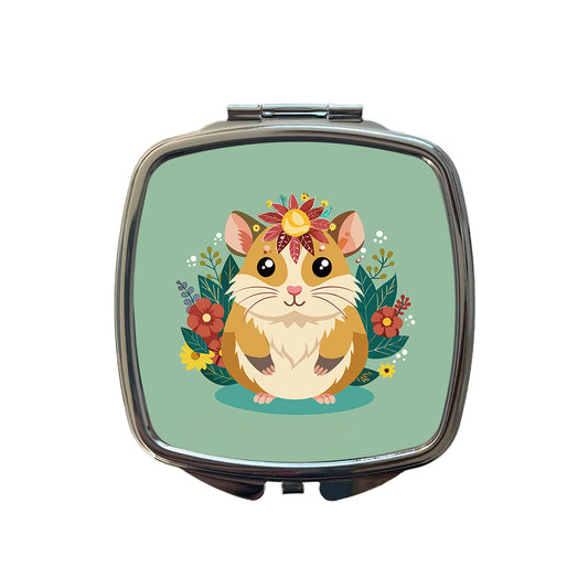 Hamster Floral Flowers Small Travel Purse Handbag Pocket Makeup Compact Mirror