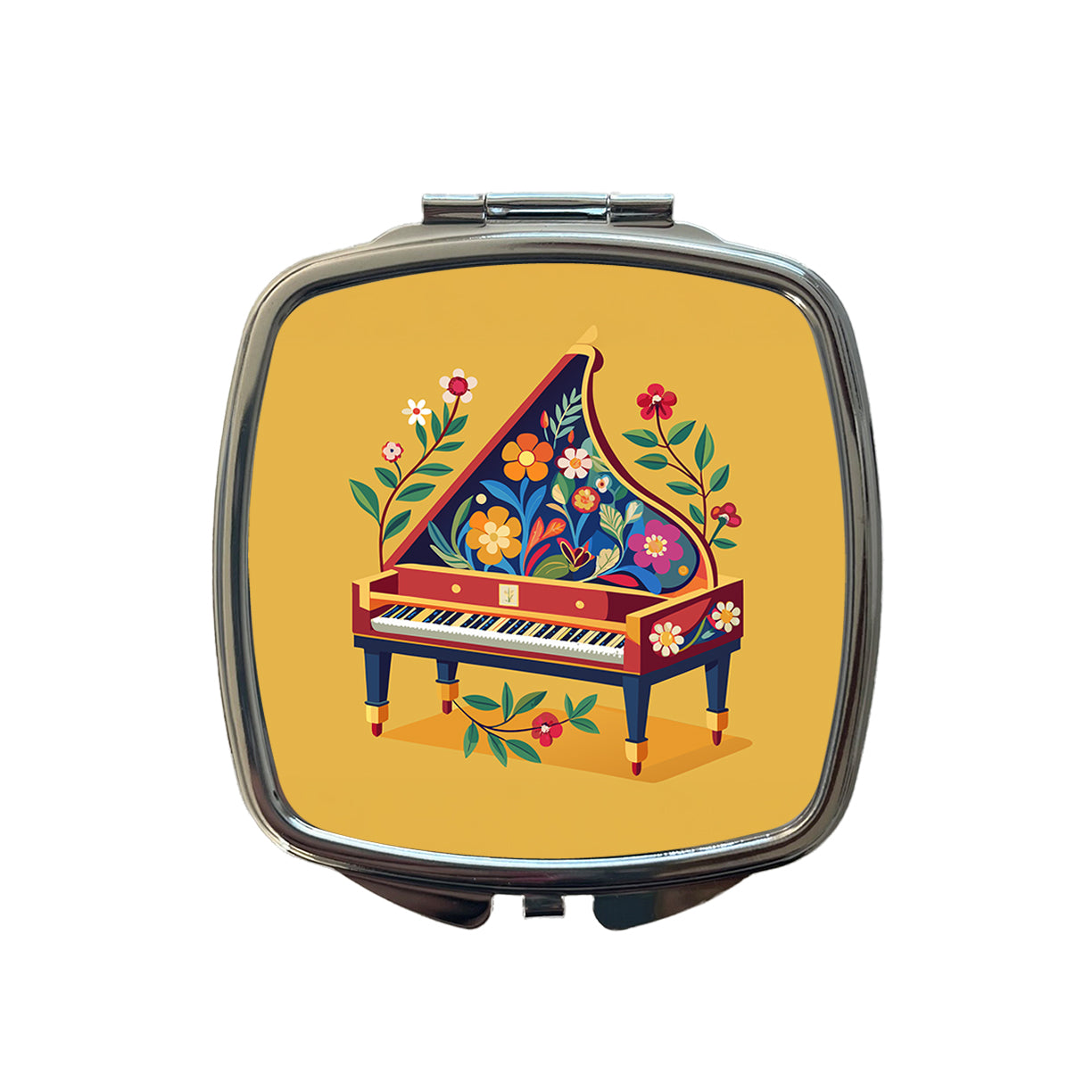 Harpsichord Music Floral Motif Small Travel Purse Handbag Pocket Makeup Compact Mirror