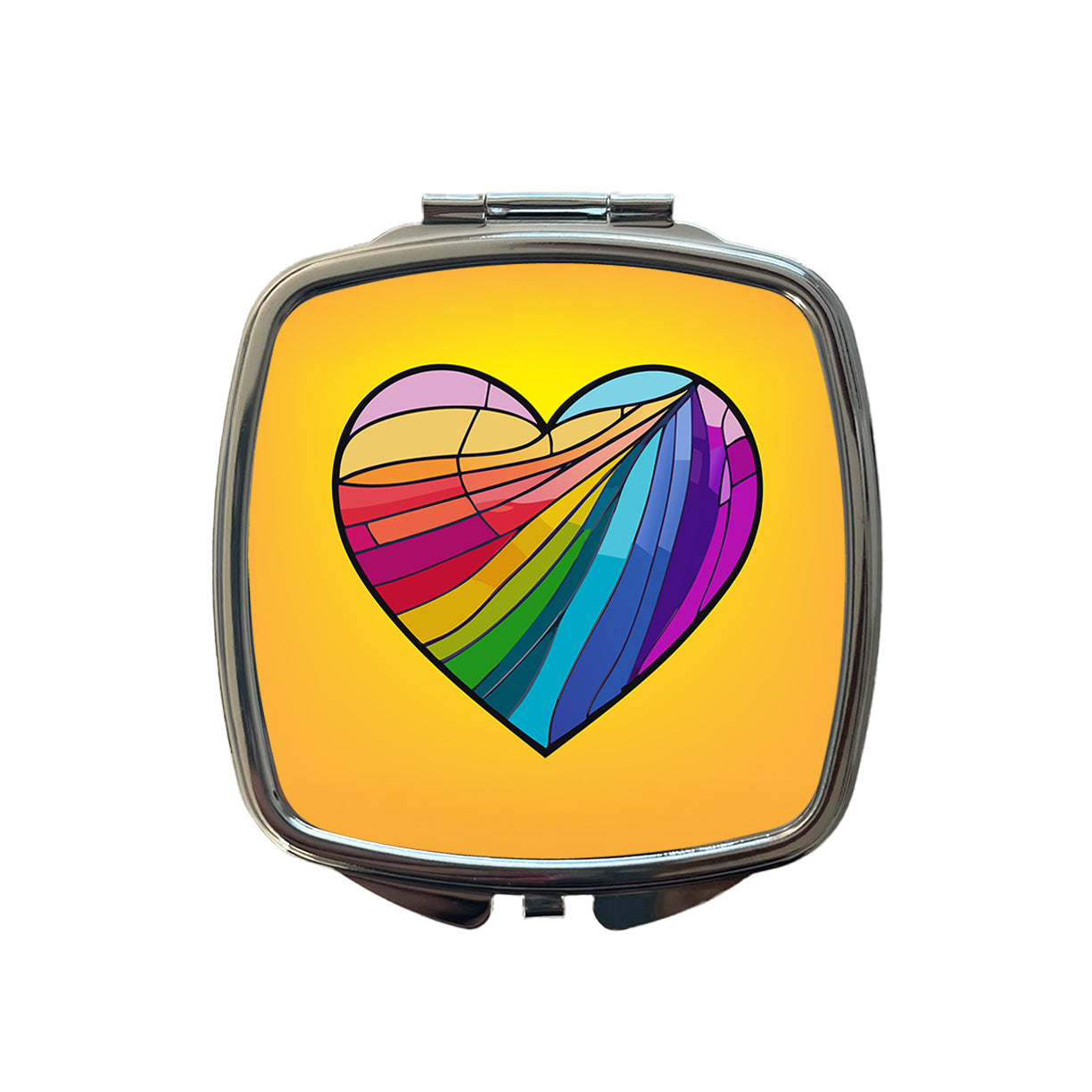 Heart Rainbow Stained Glass Love LGBTQ Small Travel Purse Handbag Pocket Makeup Compact Mirror