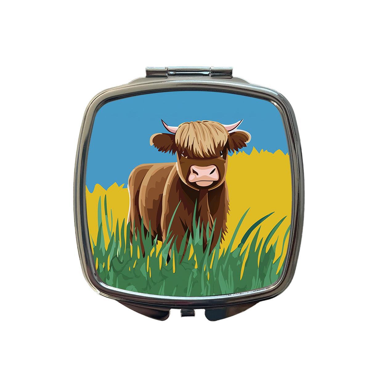 Highland Cow Scruffy Small Travel Purse Handbag Pocket Makeup Compact Mirror