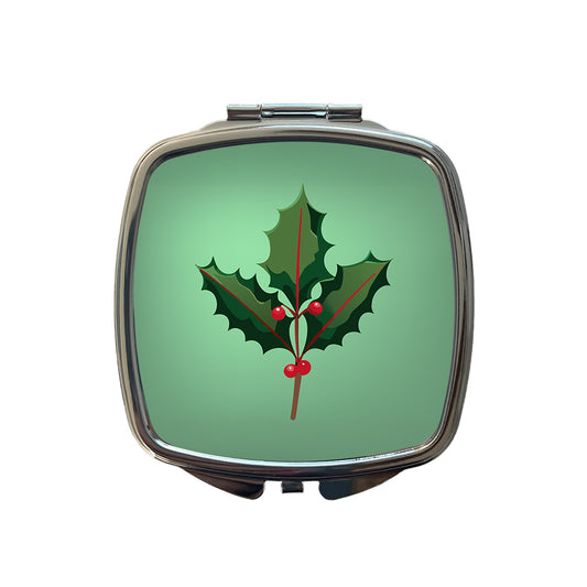 Holly Christmas Greenery Small Travel Purse Handbag Pocket Makeup Compact Mirror