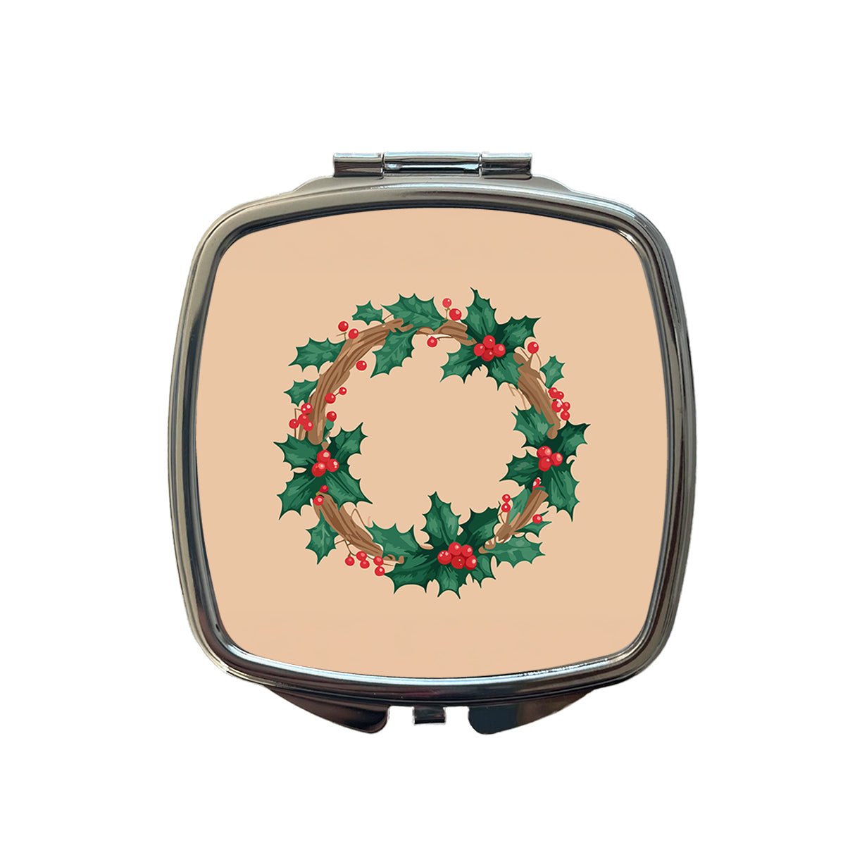 Holly Christmas Wreath Watercolor Small Travel Purse Handbag Pocket Makeup Compact Mirror