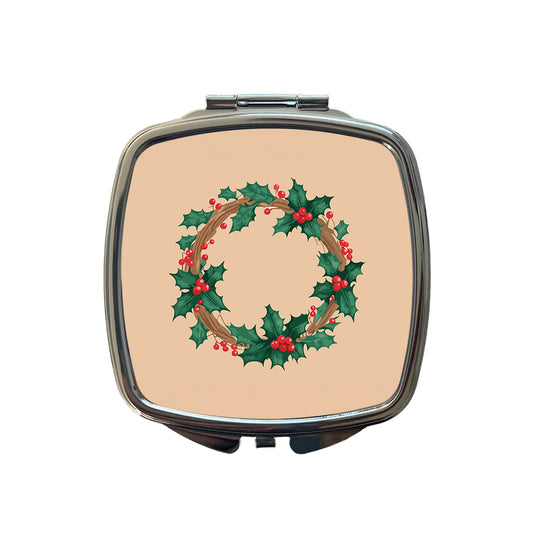 Holly Christmas Wreath Watercolor Small Travel Purse Handbag Pocket Makeup Compact Mirror