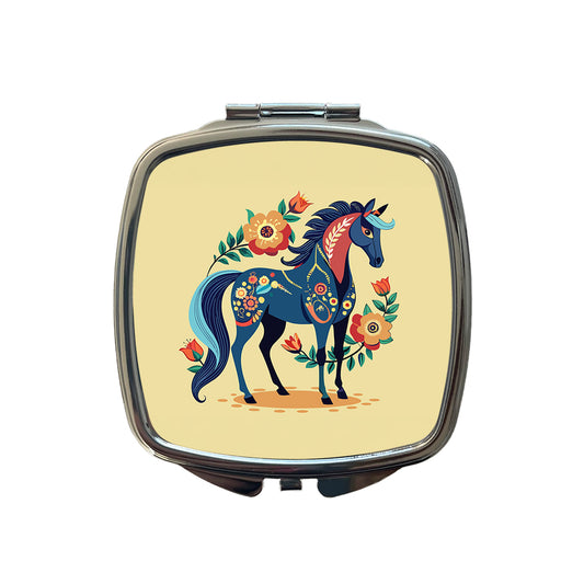 Horse Floral Flowers Cottagecore Country Western Small Travel Purse Handbag Pocket Makeup Compact Mirror